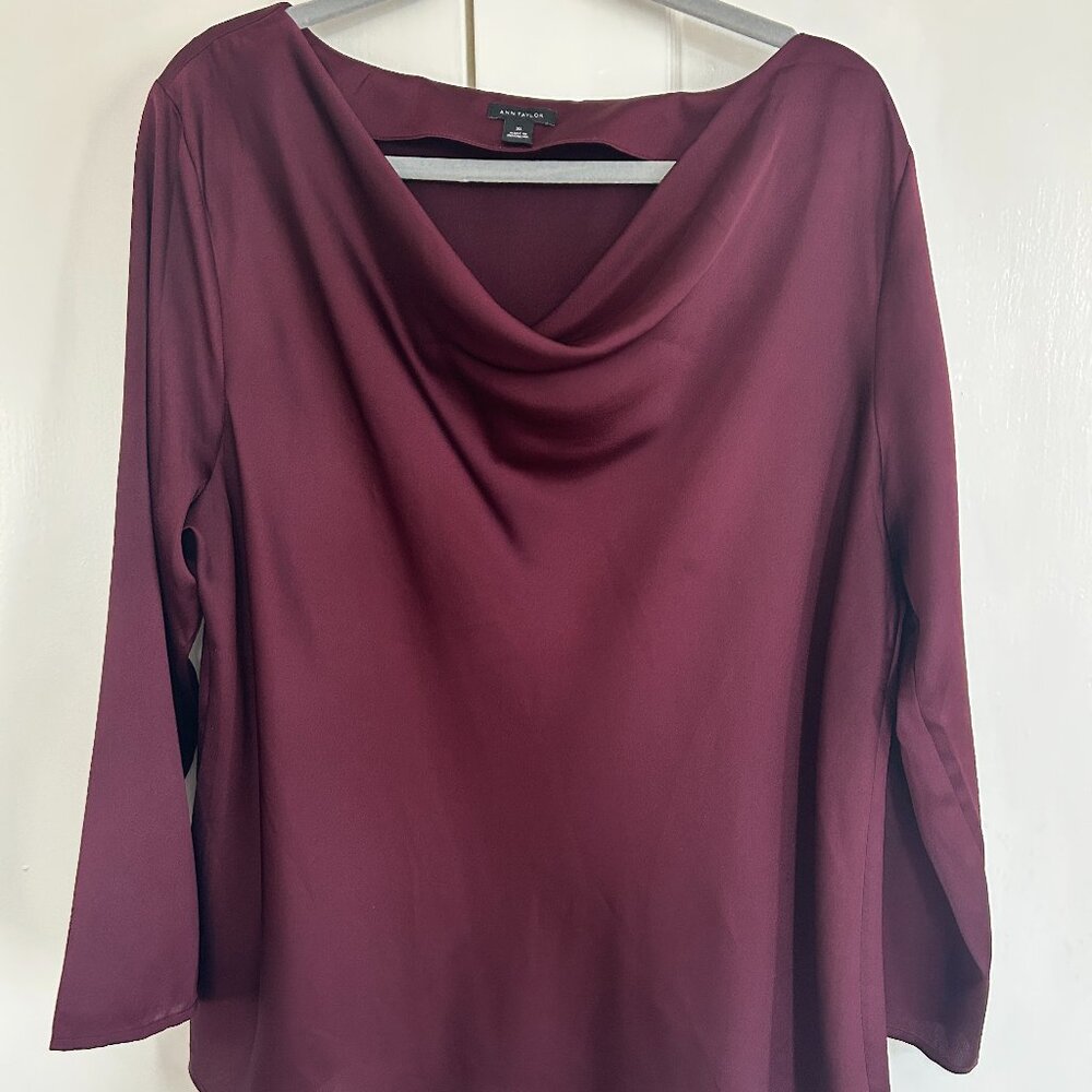 Ann Taylor Burgundy Drape-Neck Blouse – Size XL